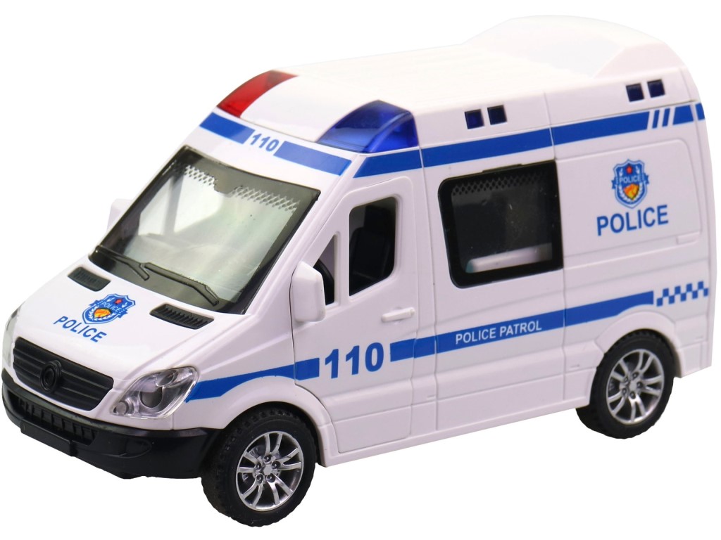 Auto ambulance, na baterie, světlo a zvuk, 8 ks v display boxu, 14 cm