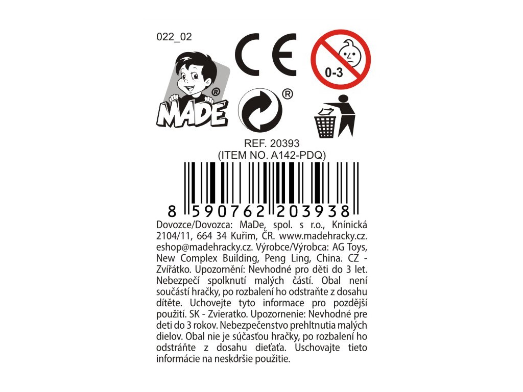 Zvířátko lenochod, 24 ks v display boxu, 9 cm