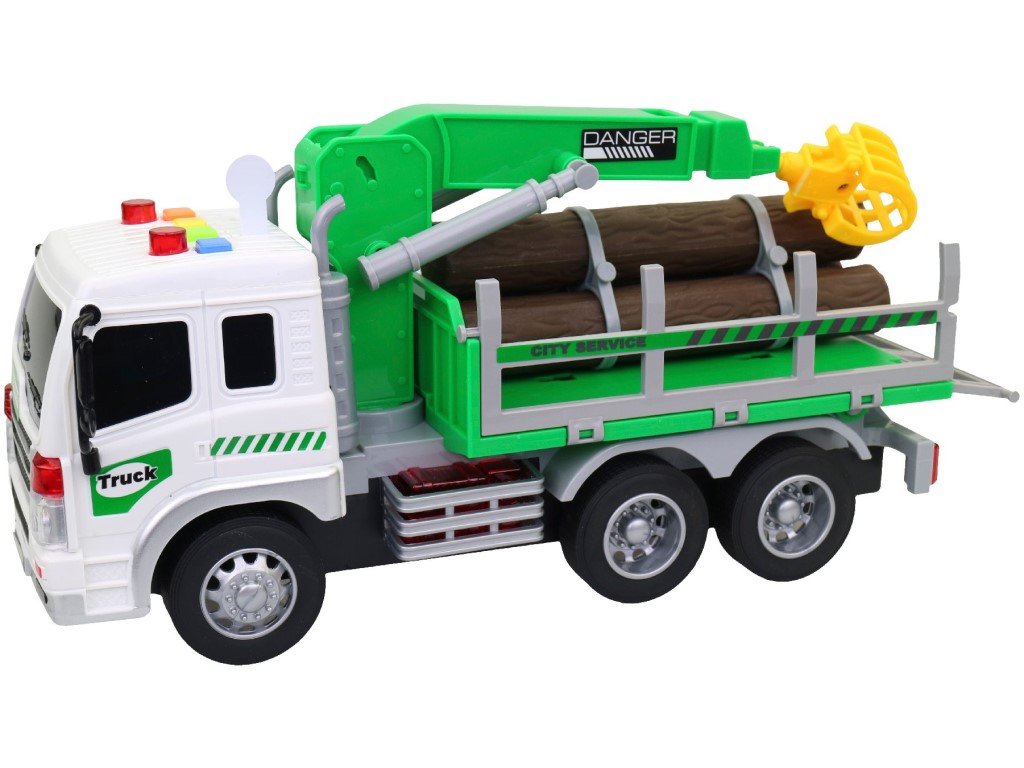 20623 - Auto na přepravu dřeva, zvedací rameno, na baterie, světlo a zvuk, setrvačník, 26 cm