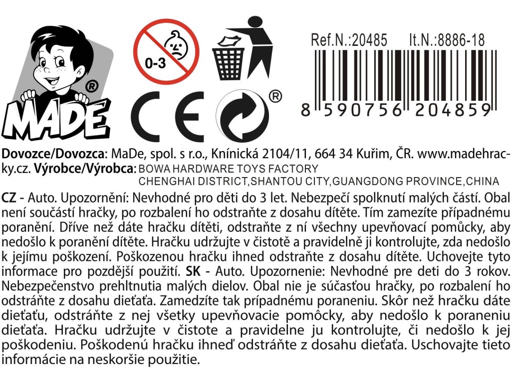 Autíčka 18 kusů v display boxu, 7,5 cm