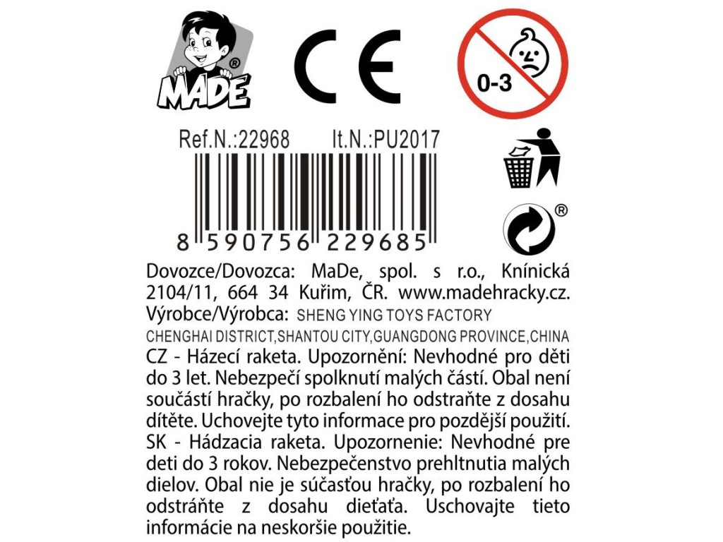 Raketa na házení, 12 ks v display boxu, 25 cm