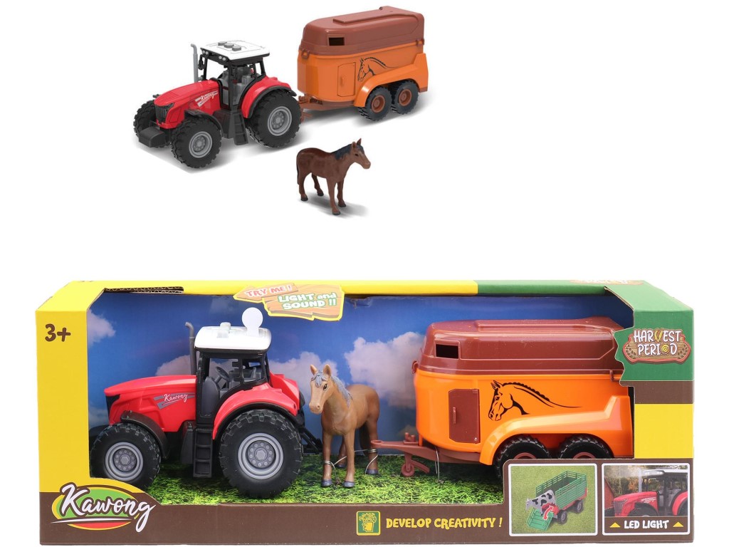 Traktor s přívěse pro převoz koní, na baterie, 15 cm