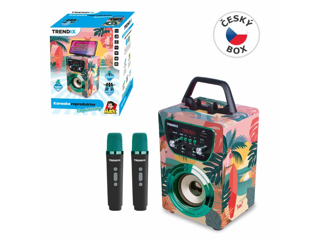 Karaoke reproduktor Tropical Vibes s 2 bezdrátovými mikrofony (Bluetooth) – NEW 2026