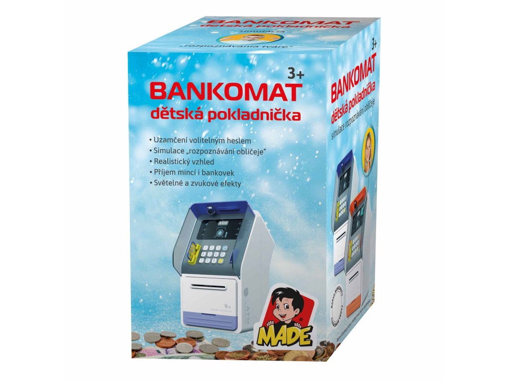 Dětská pokladnička bankomat s rozpoznáním obličeje