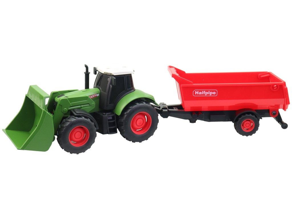 Traktor s přívěsem, na setrvačník, se světlem a zvukem, na baterie, 1:32, 30 cm